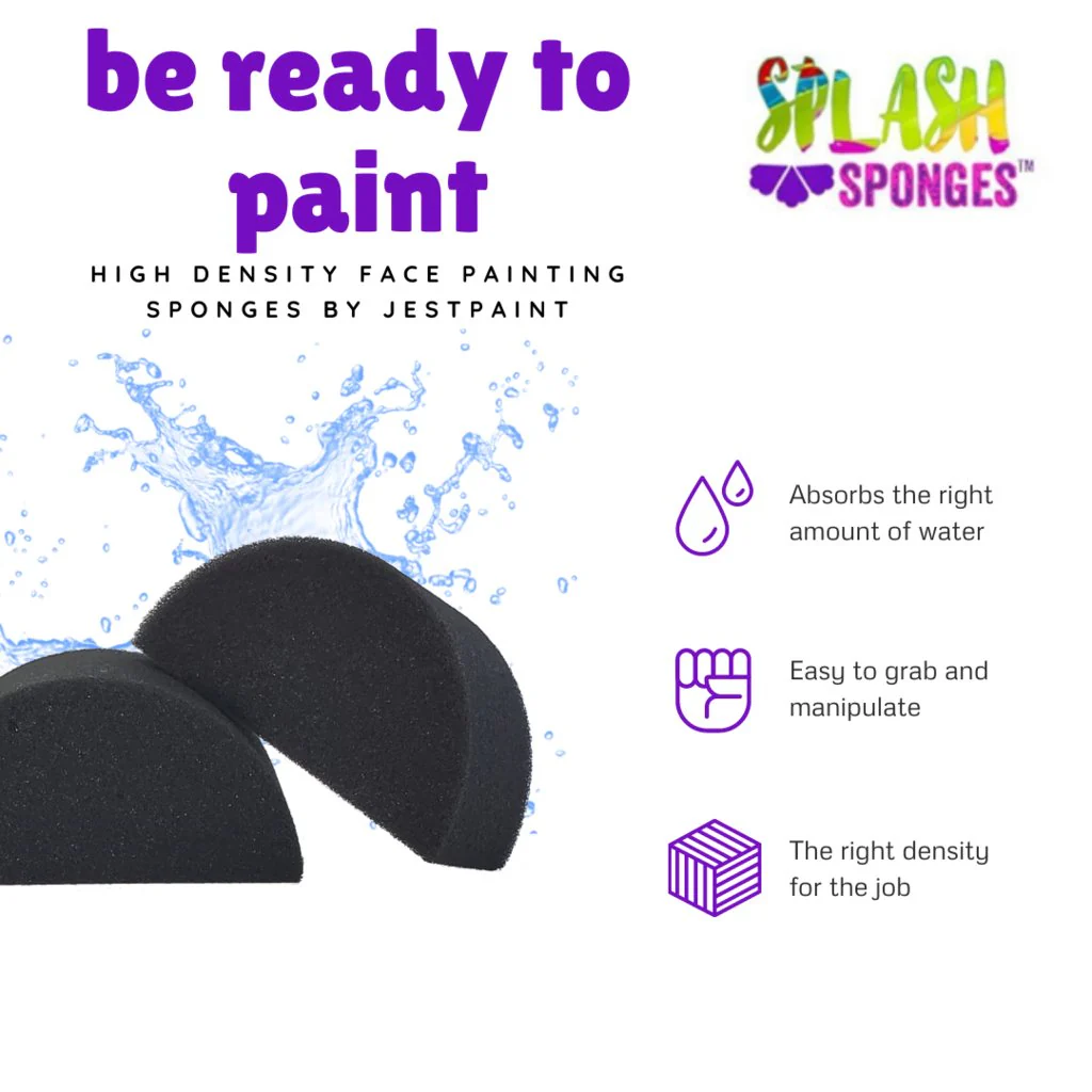 Splash Face Painting Sponges by Jest Paint | HIGH DENSITY | Half Moon 6pk - Image 3